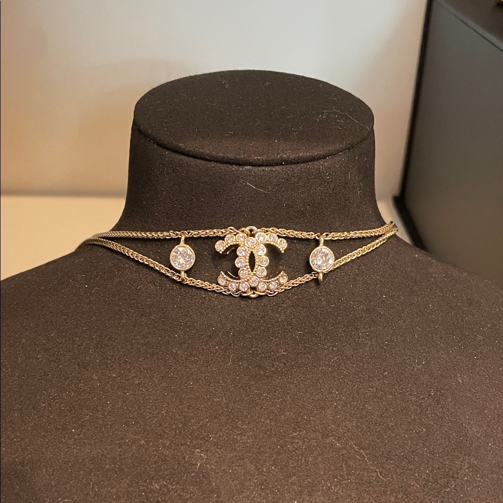 CHANEL Gold Necklace with Crystal Accents